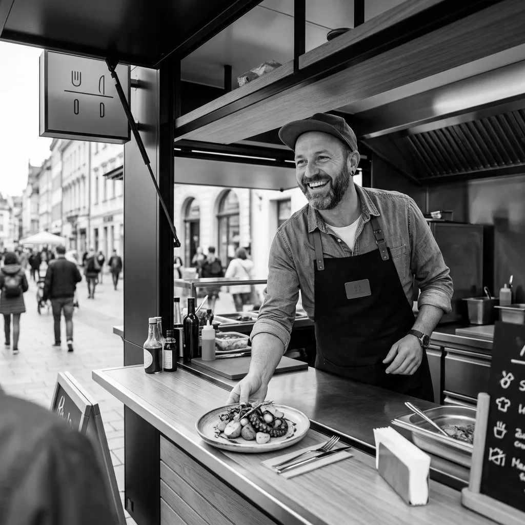 Happy Food Vendor serving